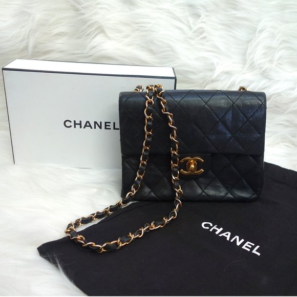 CHANEL Classic 24KT Crossbody PURSE AUTHENTIC Lambskin MINI Square Flap Bag - Picture 1 of 15